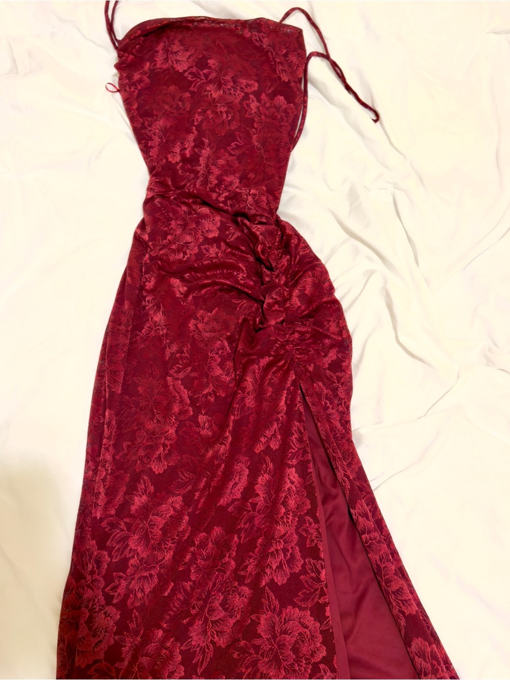 Windsor Burgundy Floral Jacquard Maxi Dress with Side Slit